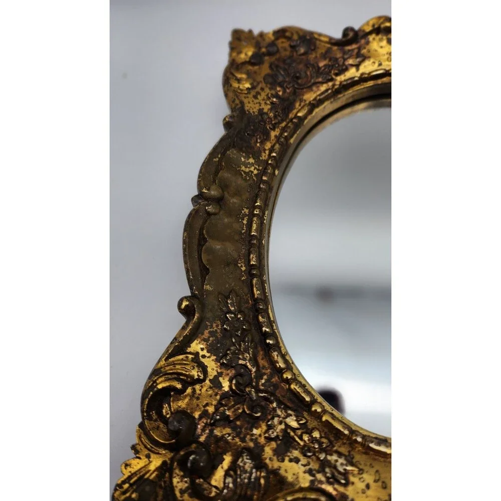 Vintage Set Italian Resin Frame Gilded Wall Mirrors Floral Motif 9"x 7" READ - Picture 5 of 12